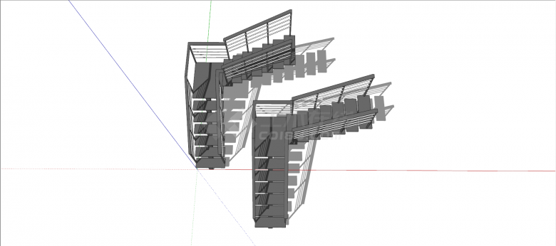 双跑折角开放式铁艺楼梯su模型-图二