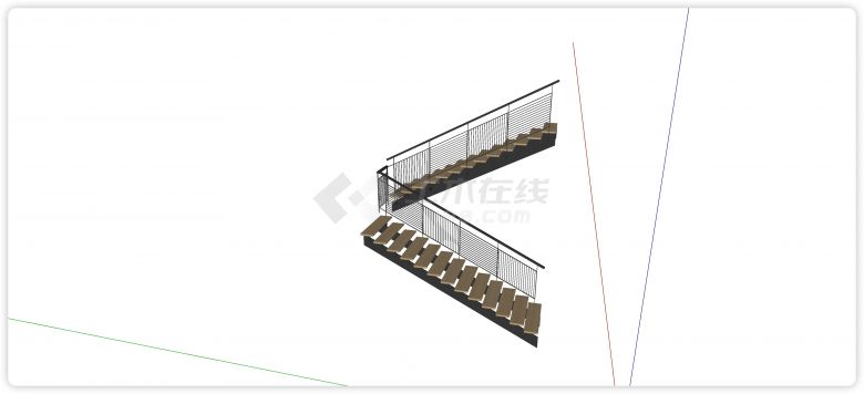 铁质扶手单边扶手楼梯su模型-图二