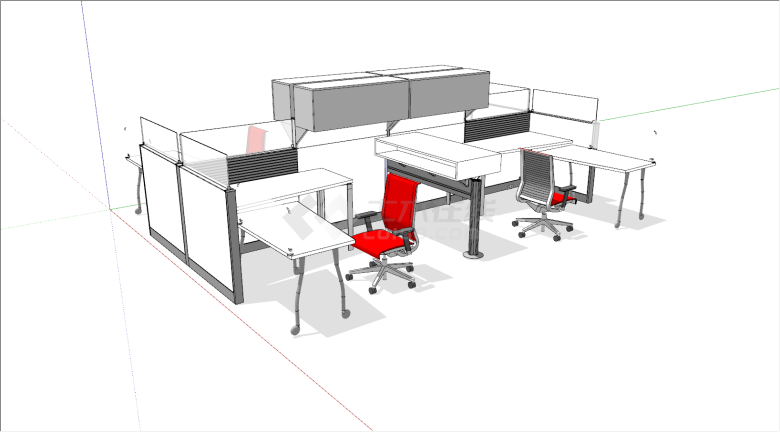 现代私人组合式办公桌su模型-图一