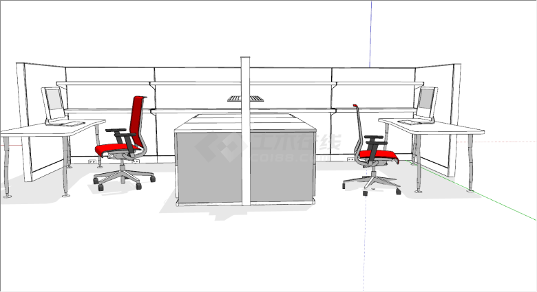 两面格挡电脑办公桌su模型-图二