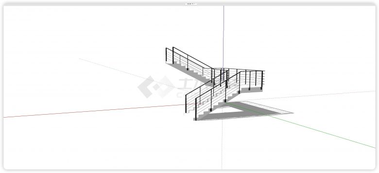 分段铁质扶手楼梯su模型-图二