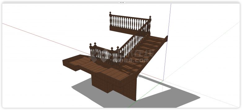 棱形装饰栏杆分段楼梯su模型-图二