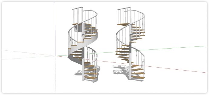 小圈木踏板白色钢扶手旋转楼梯su模型_图1