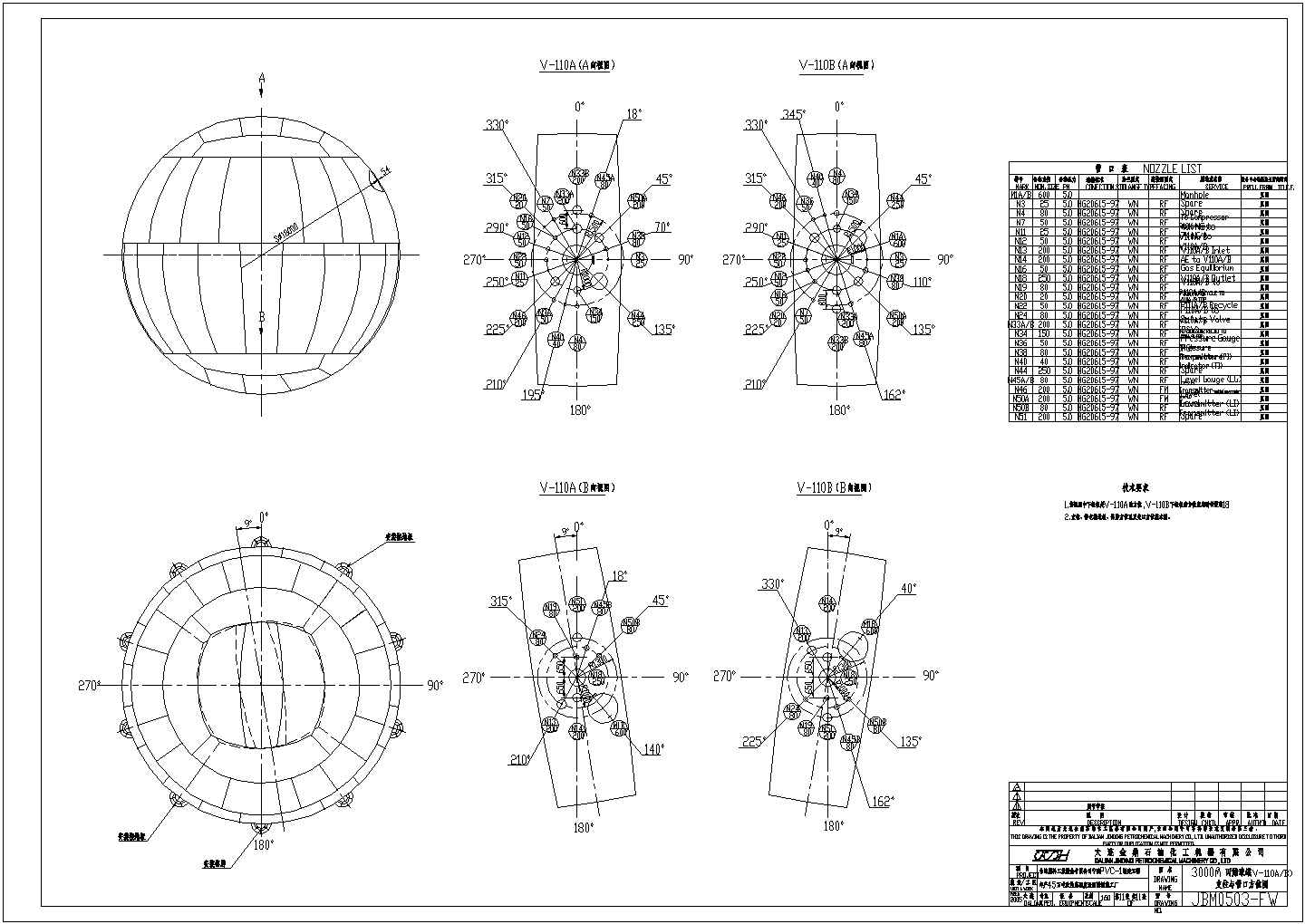 典型球罐机械设计cad总装配图（含技术要求）