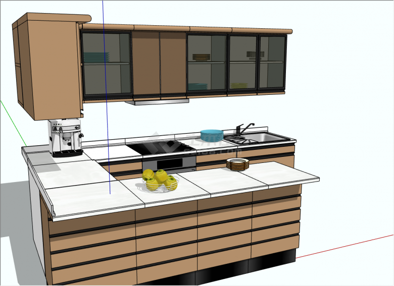黄色现代厨房组合su模型-图二