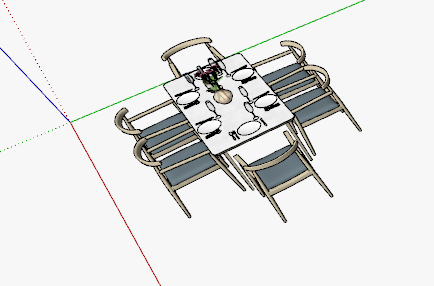 带餐具带插花中式餐桌su模型-图二