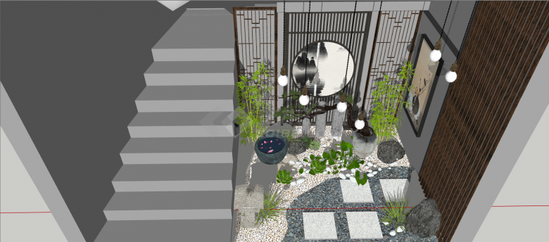 中式风花园景室内观景角su模型-图二