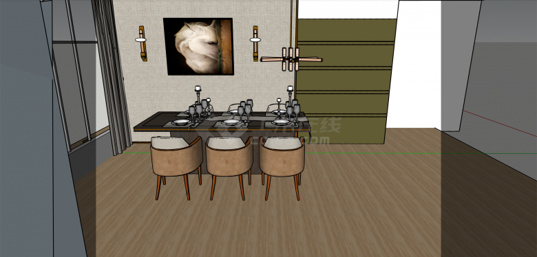 现代木制长方形餐桌su模型-图二
