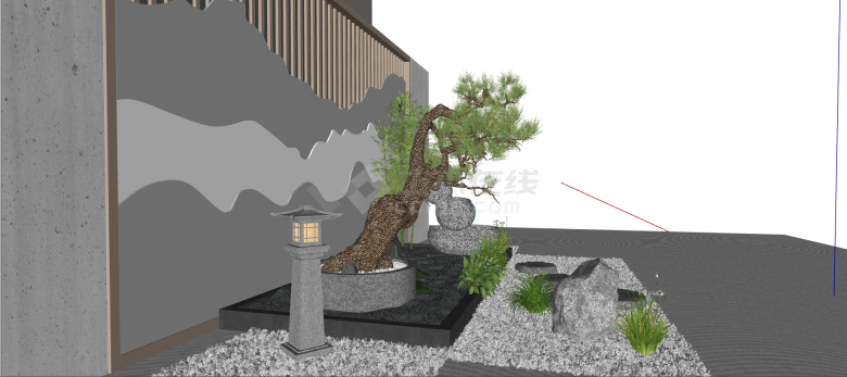 中式传统花园室内造景景观角su模型-图二