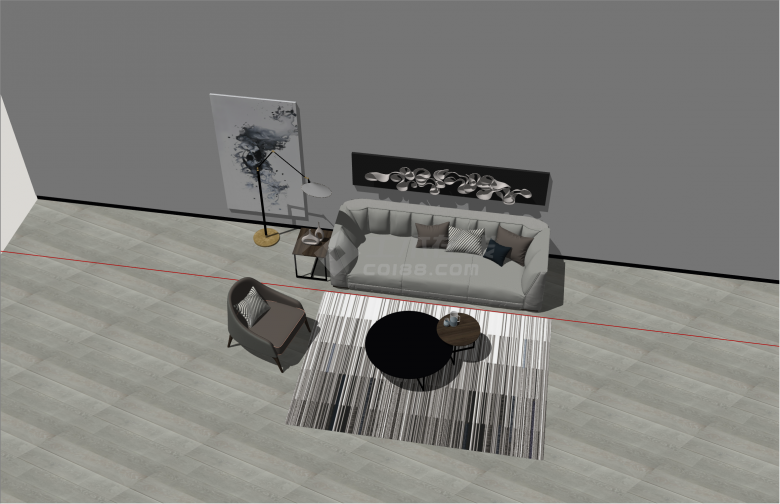 低调奢华现代风格组合沙发su模型-图二