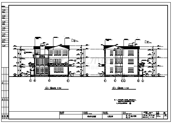 三层都市阳光花园C型别墅建筑施工cad图(带地下室设计cad图，共十八张)-图一