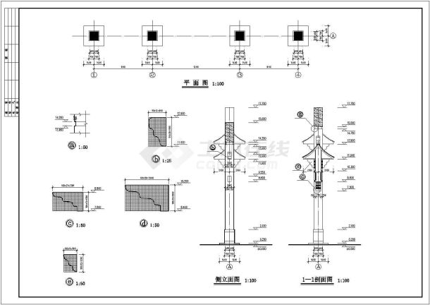 九龙生态园南天门建筑设计CAD施工图-图二