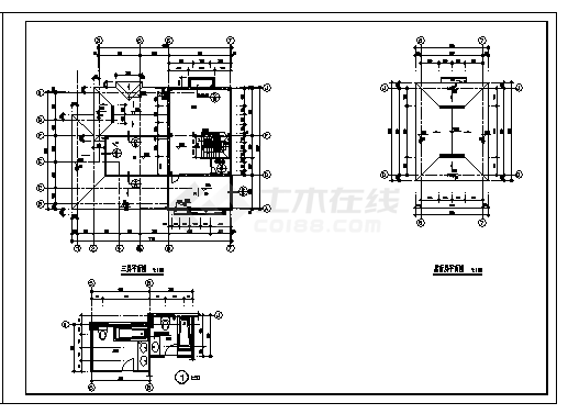 三层小型别墅全套建施cad图，共五张-图二