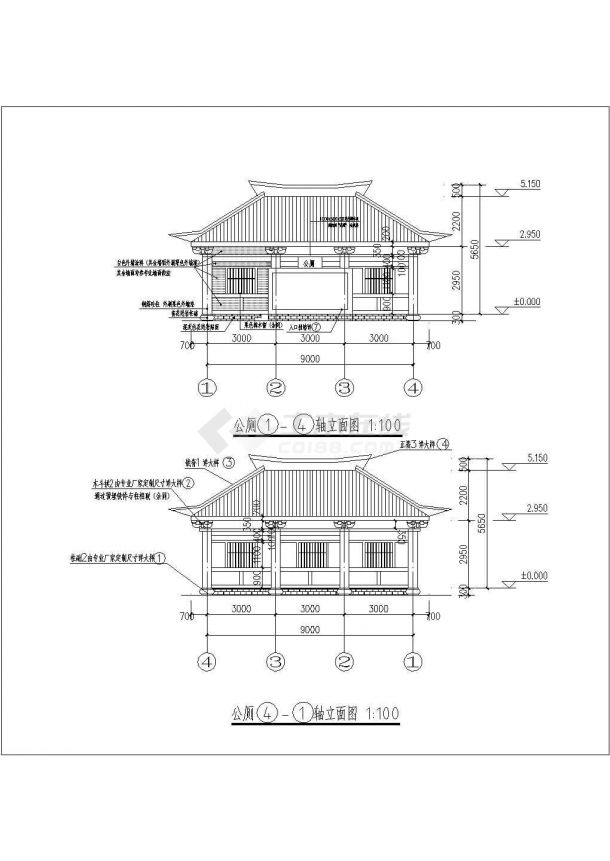 【云南】某公园仿古建筑公厕建筑设计图（含设计说明）-图二