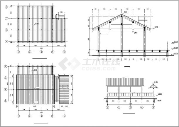 江南仿古草堂建筑CAD布置图-图二