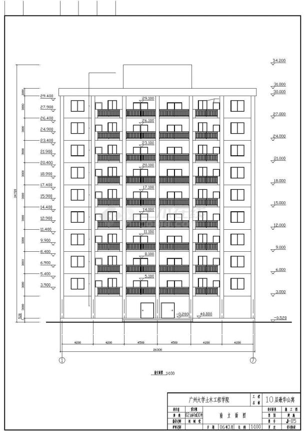常州市某小区10层剪力墙结构公寓住宅楼建筑设计CAD图纸（含结构图）-图一