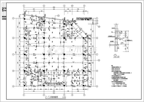 某地区大学钢筋混凝土框架结构公寓楼结构工程设计CAD图（含结构设计总说明）-图二