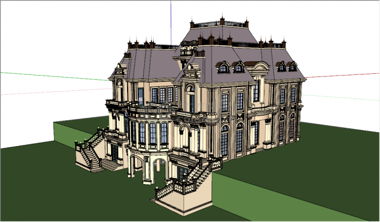 欧式古典风格大型城堡独栋别墅su模型-图一