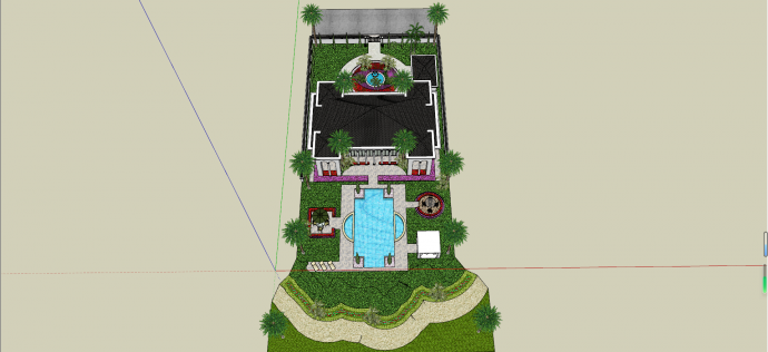 欧式带喷泉庭院两层别墅su模型_图1