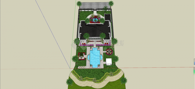 欧式带喷泉庭院两层别墅su模型-图一