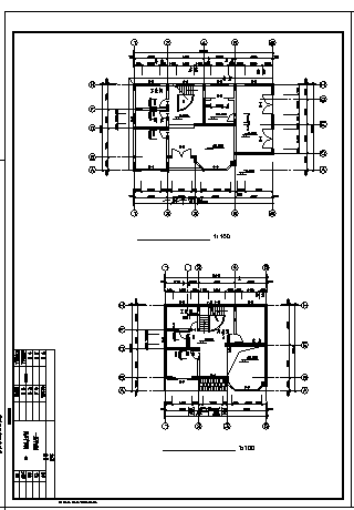 二层带阁楼小型别墅建筑施工cad图，共十一张-图一