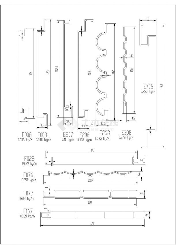 某扣板铝合金型材CAD完整设计详细平面-图一