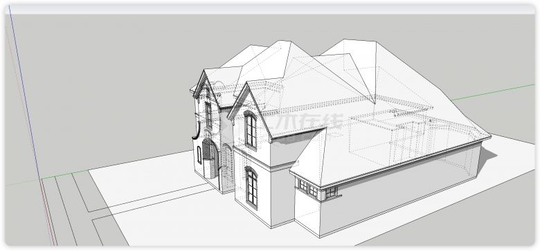 欧式弧形窗户别墅庭院su模型-图二