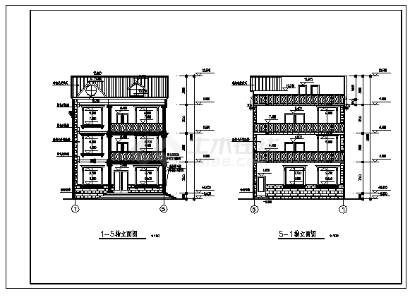 某三层带阁楼新农村住宅建筑施工cad图，共六张-图二