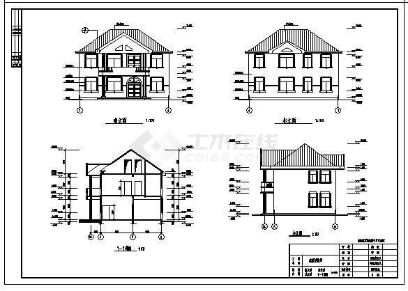 某二层鑫厦豪华别墅建筑施工cad图(带阁楼设计，共六张)-图一