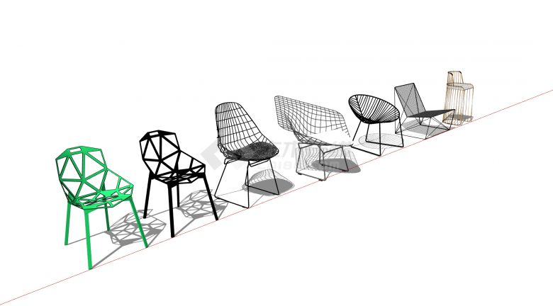 创意镂空现代风格休闲椅合集SU模型-图一