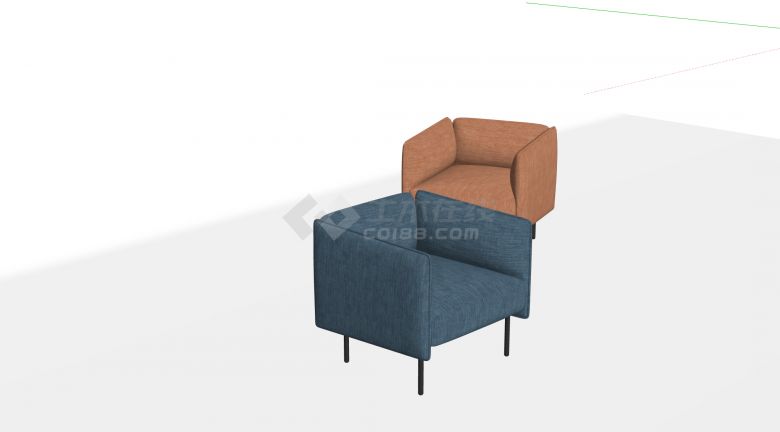 布艺全包围现代单人沙发SU模型-图二