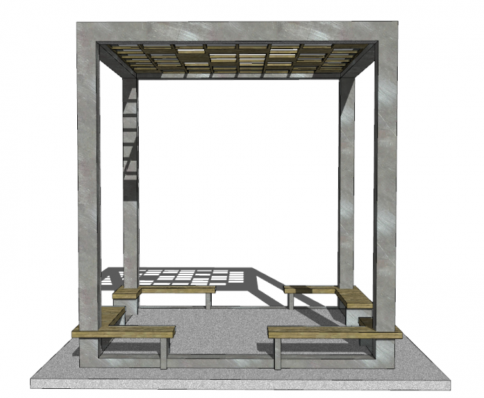 正方形实木带大吊顶的现代亭su模型_图1