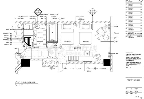 某酒店T1客房平面布置图-图一