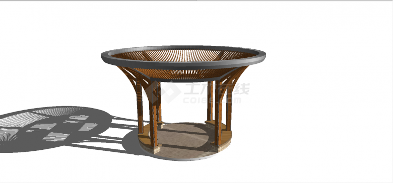 现代木质环形下凹式带环形椅式亭su模型-图二