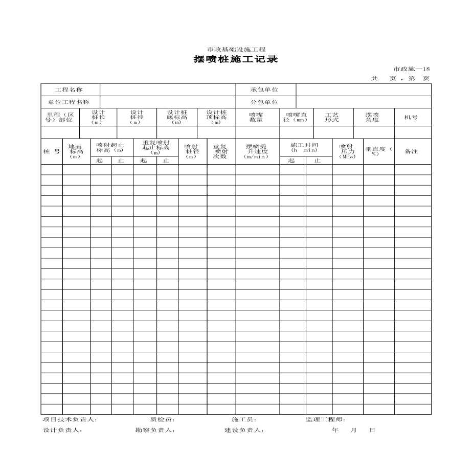 某市政设施工程摆喷桩施工记录-图一