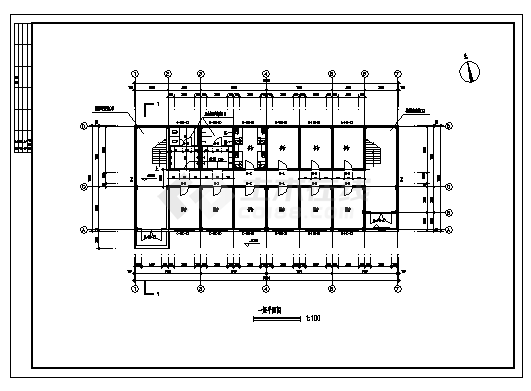 某五层宿舍楼建筑施工cad图(含平立剖面图，共九张)-图一