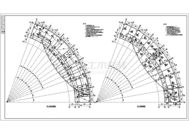 钢结构设计_某弧形办公楼框架结构施工CAD图-图二