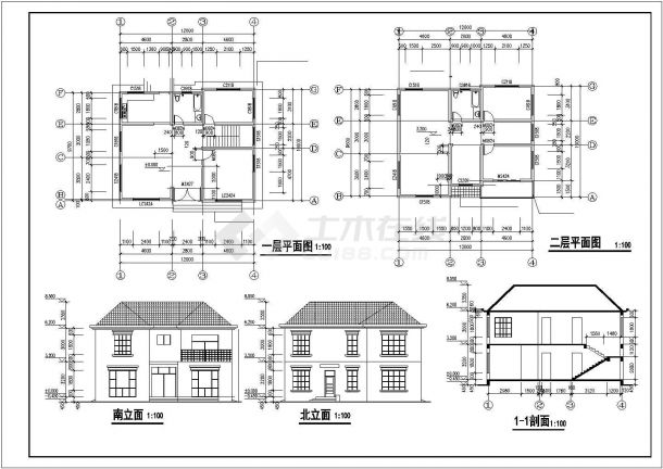 某两层砖混别墅结构设计施工图-图二