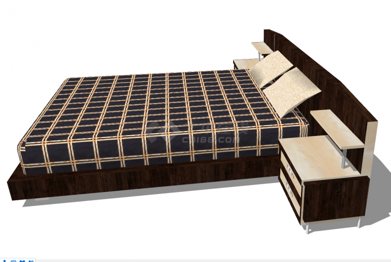 简约的床头柜一体床su模型-图二