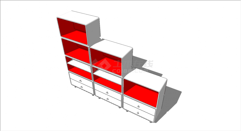 白色阶梯状两层柜子组合su模型-图一