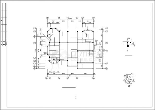 某地上二层别墅结构设计CAD图纸，包含2层板钢筋图，1层板钢筋图，基础平面图等-图一