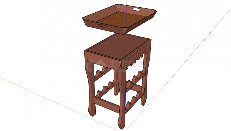 现代木制带托盘双层小型酒柜su模型-图二