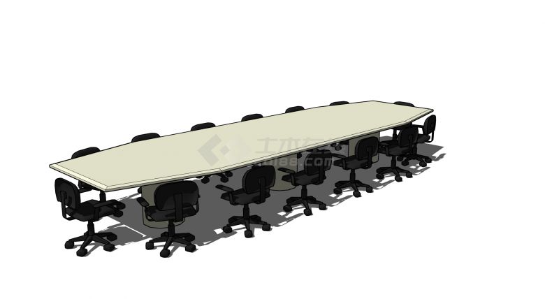 加长滑板造型会议桌和黑色办公椅su模型-图二