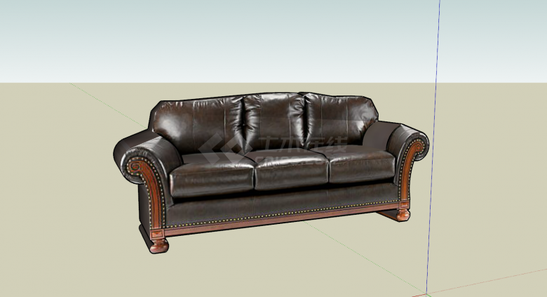 古典棕色皮质沙发su模型-图二