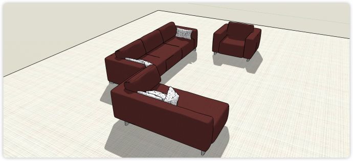 简欧矮靠背红色织物沙发组合su模型_图1