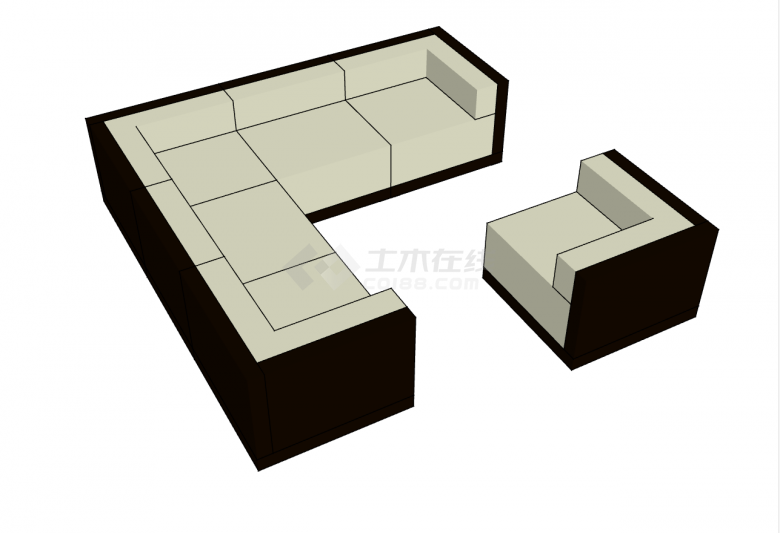 正方形皮质沙发su模型-图一