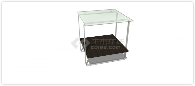 玻璃正方形桌面二层收纳边几su模型-图二