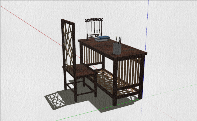 中式书房文房四宝桌椅组合su模型_图1