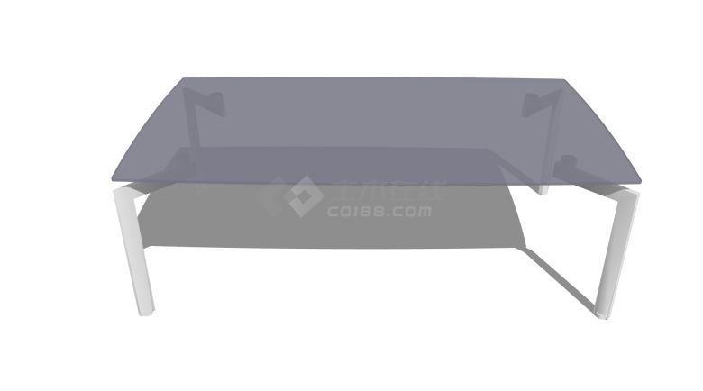 四脚钢架支撑紫色半透明玻璃桌面长形桌su模型-图一