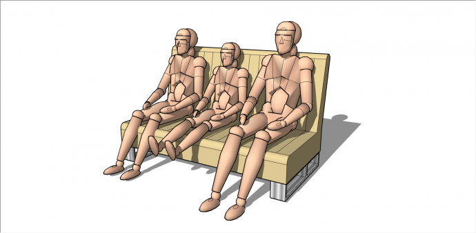 现代可坐三人的木制长椅su模型_图1